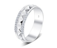 Serrated Pattern Shaped CZ Crystal Silver Ring NSR-4093